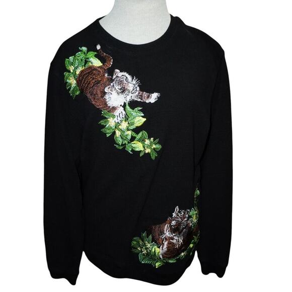 Vintage Embroidered Tiger Sweatshirt Black Pullover Crewneck XXL (Fits M/L) - Picture 2 of 7